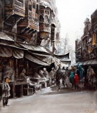 K Mehmood, 24 x 30 Inch, Acrylic and Charcoal on Canvas, Cityscape Painting, AC-KHM-002